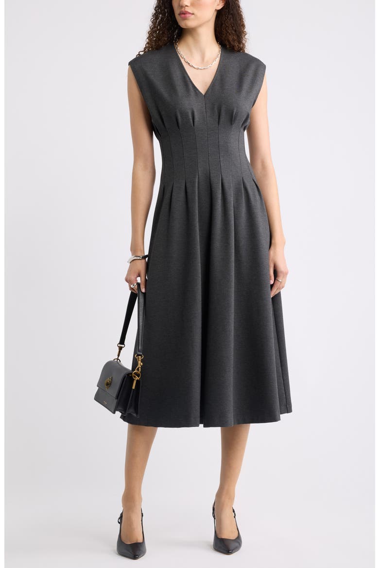 Seamed Ponte V-Neck Dress, Alternate, color, GREY DARK HEATHER