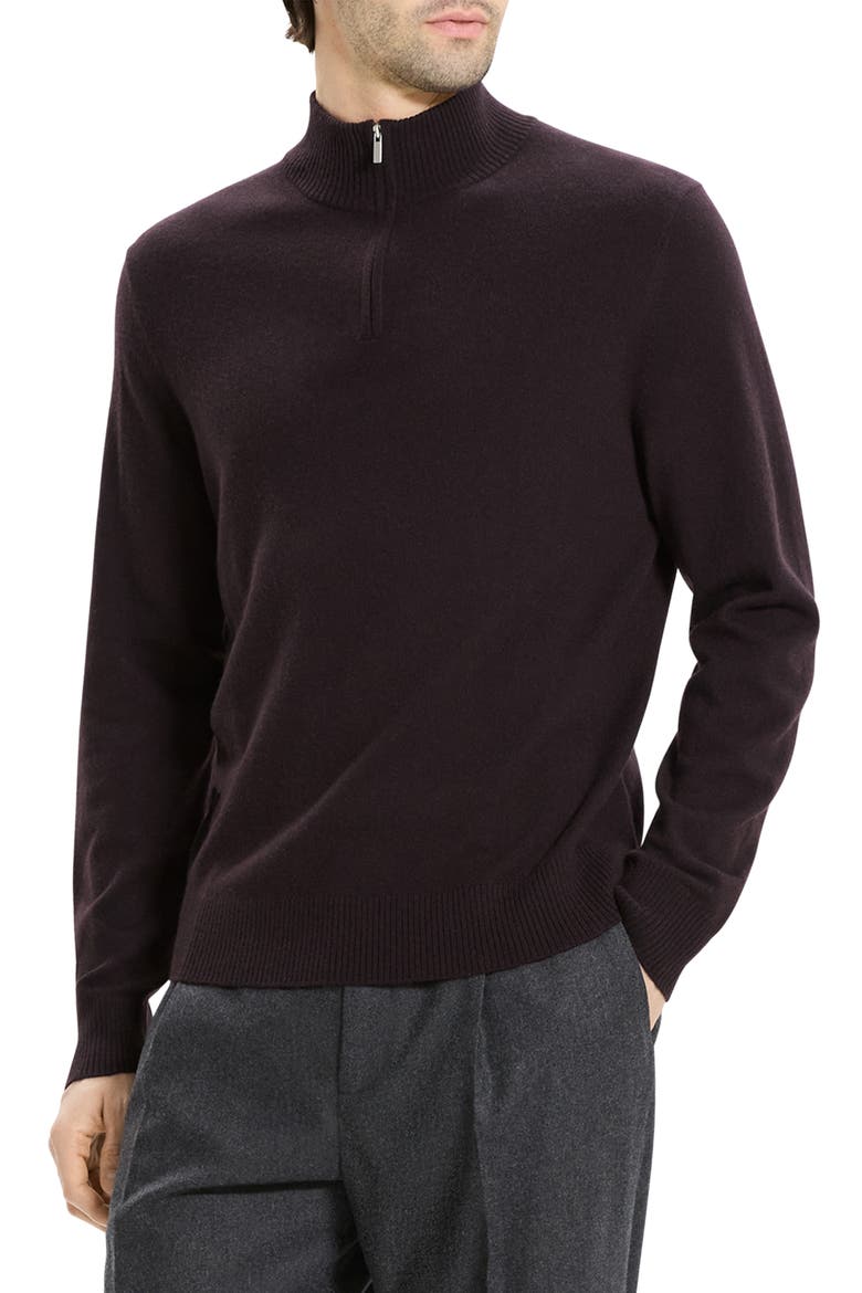 Hilles Quarter Zip Cashmere Sweater, Alternate, color, DEEP EGGPLANT