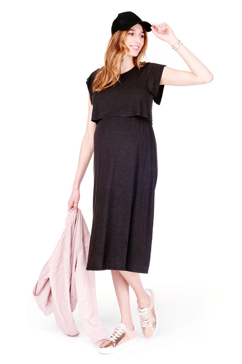Ingrid & Isabel® Maternity/Nursing Midi Dress, Alternate, color, CHARCOAL HEATHER