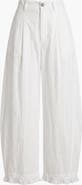 Modenaire High Waist Wide Leg Pants with Pleats and Ruffle Trim Hems