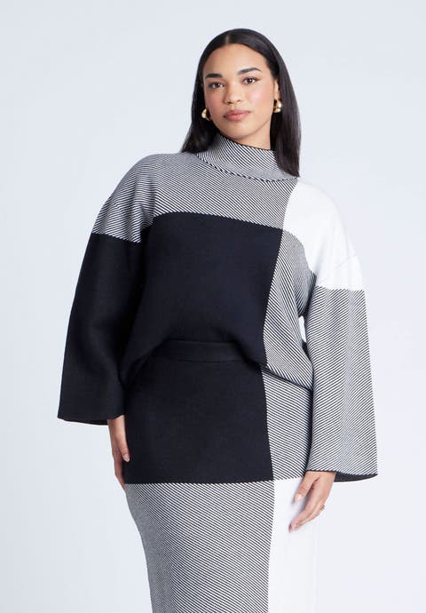 Mock Neck Intarsia Sweater (Plus)