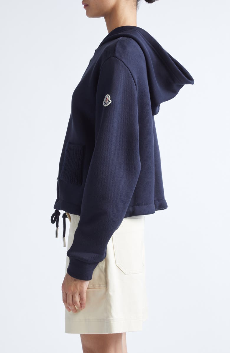 Moncler Knit Accent Cotton Blend Zip Hoodie, Alternate, color, Dark Navy Blue