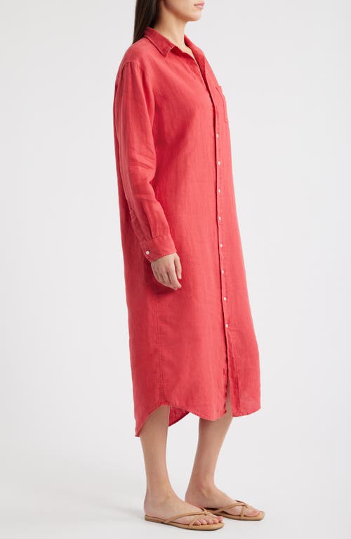 Frank & Eileen Long Sleeve Linen Midi Shirtdress In Red