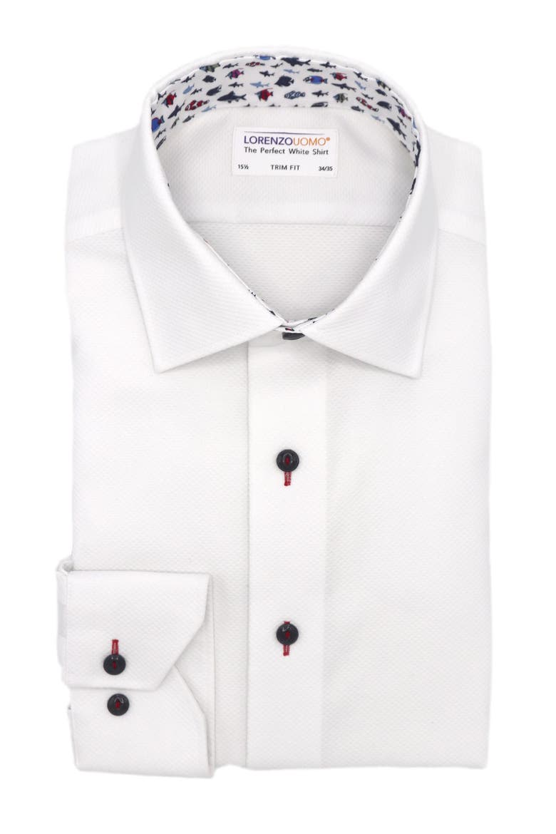 Lorenxo Uomo Trim Fit Diamond Textured Dress Shirt, Main, color, WHITE