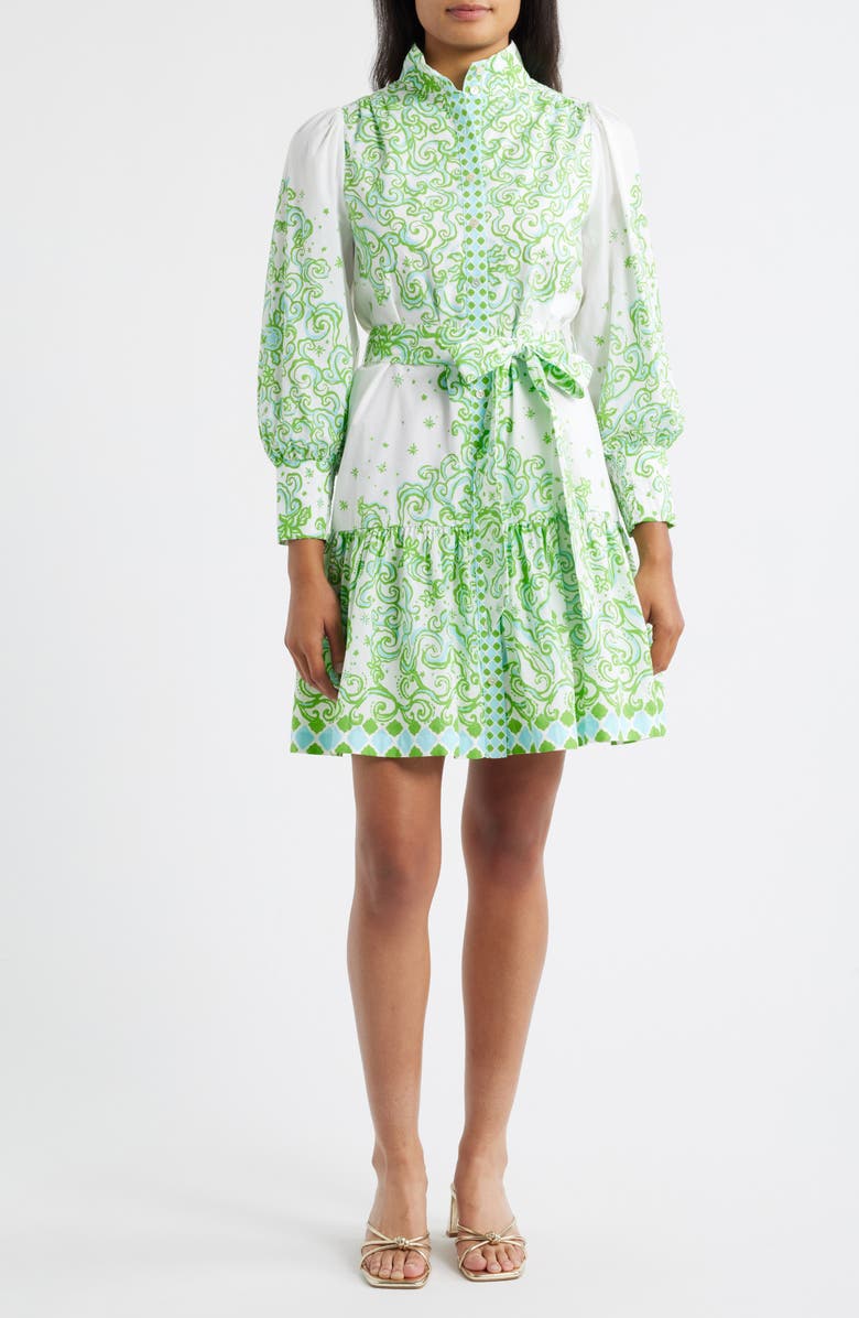 Lilly Pulitzer<sup>®</sup> Drena Tiered Long Sleeve Cotton Shirtdress, Main, color, Resort White Sol Mates