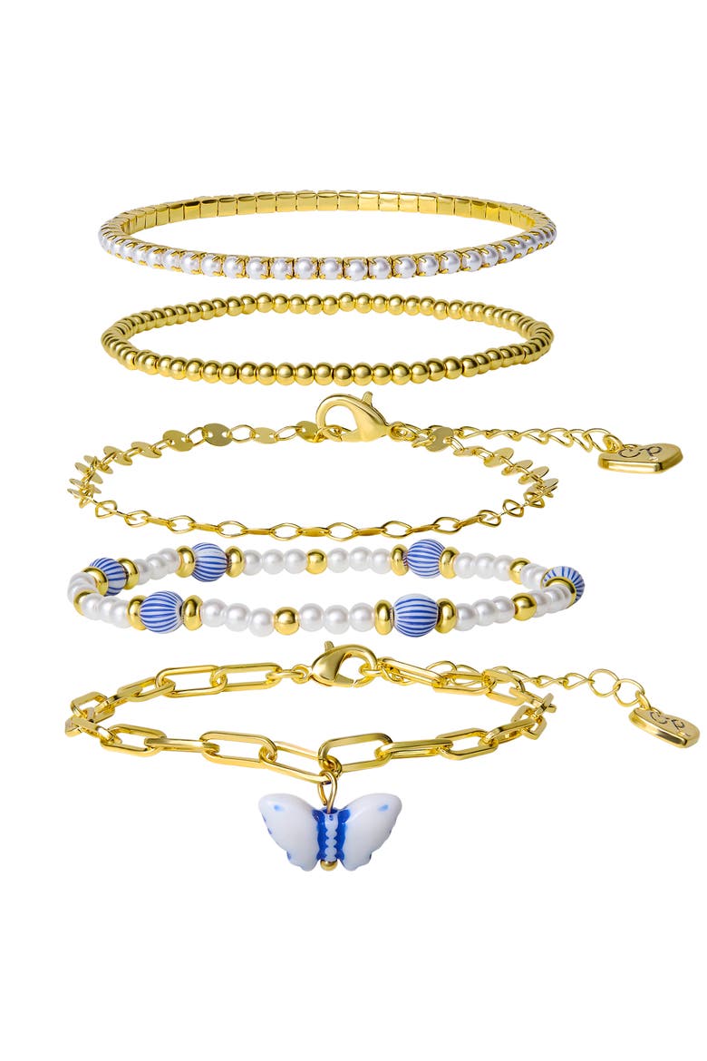 Gold-Tone Chain and Stretch Bracelets for Women 5-Piece Set, Main, color, Gold-Tone