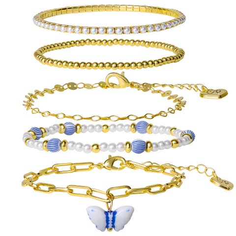 Gold-Tone Chain and Stretch Bracelets for Women 5-Piece Set