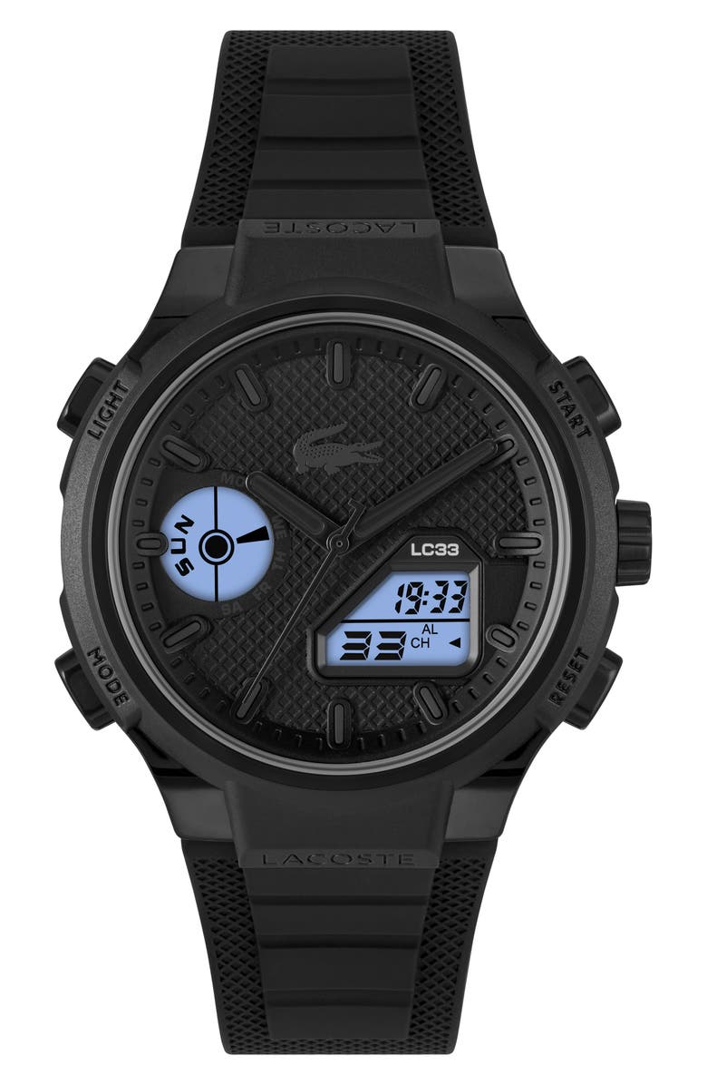 Lacoste LC33 Silicone Strap Watch, 45mm, Alternate, color, Black
