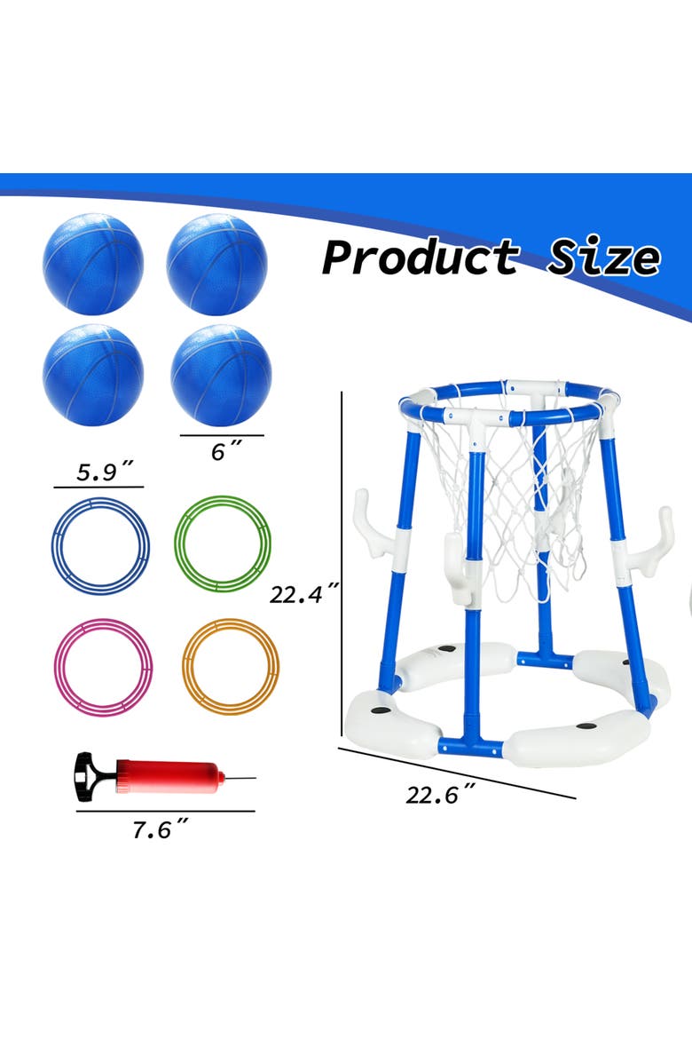 2 In 1 Pool Basketball Hoop and Ring Toss Game, Alternate, color, Blue