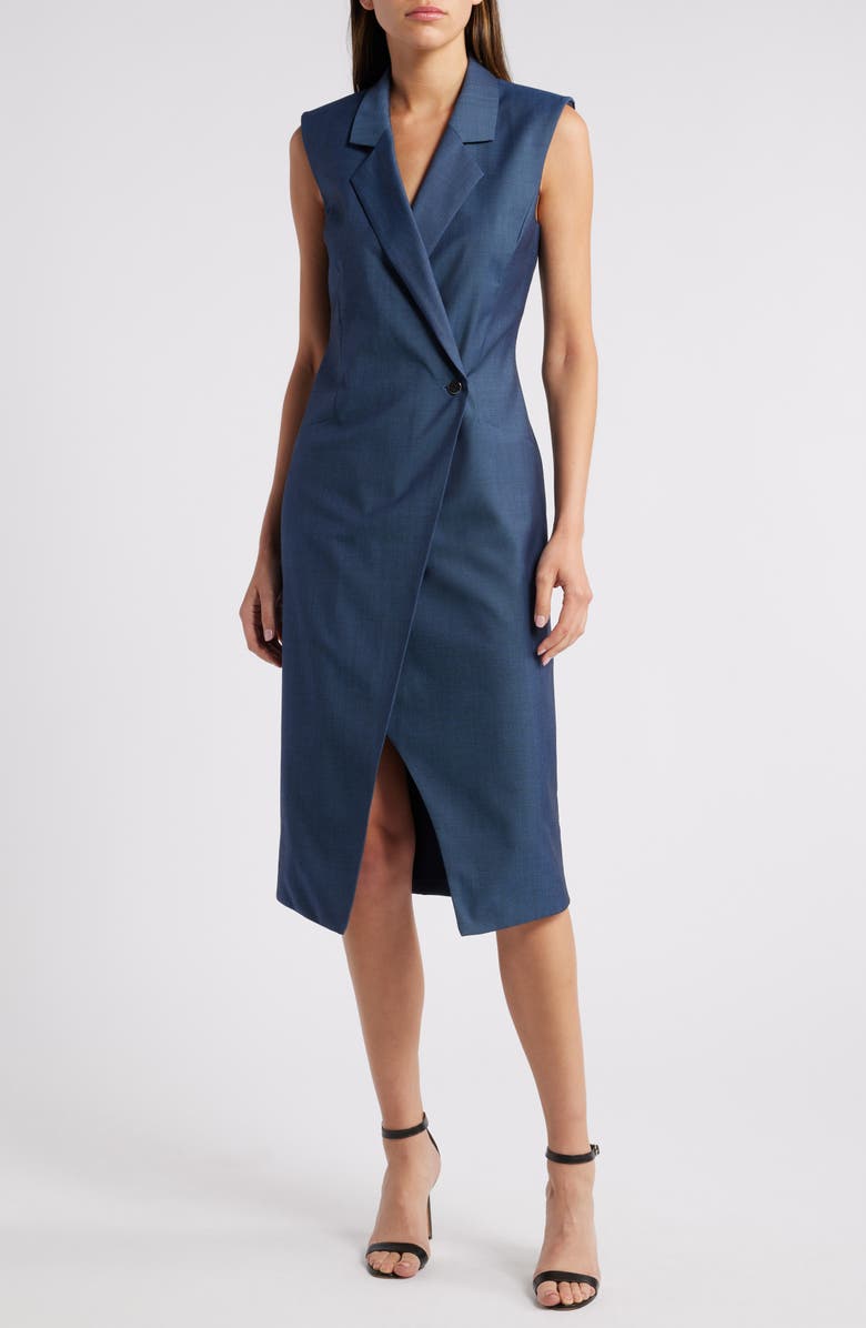 BOSS Delibea Button Front Virgin Wool Dress, Main, color,