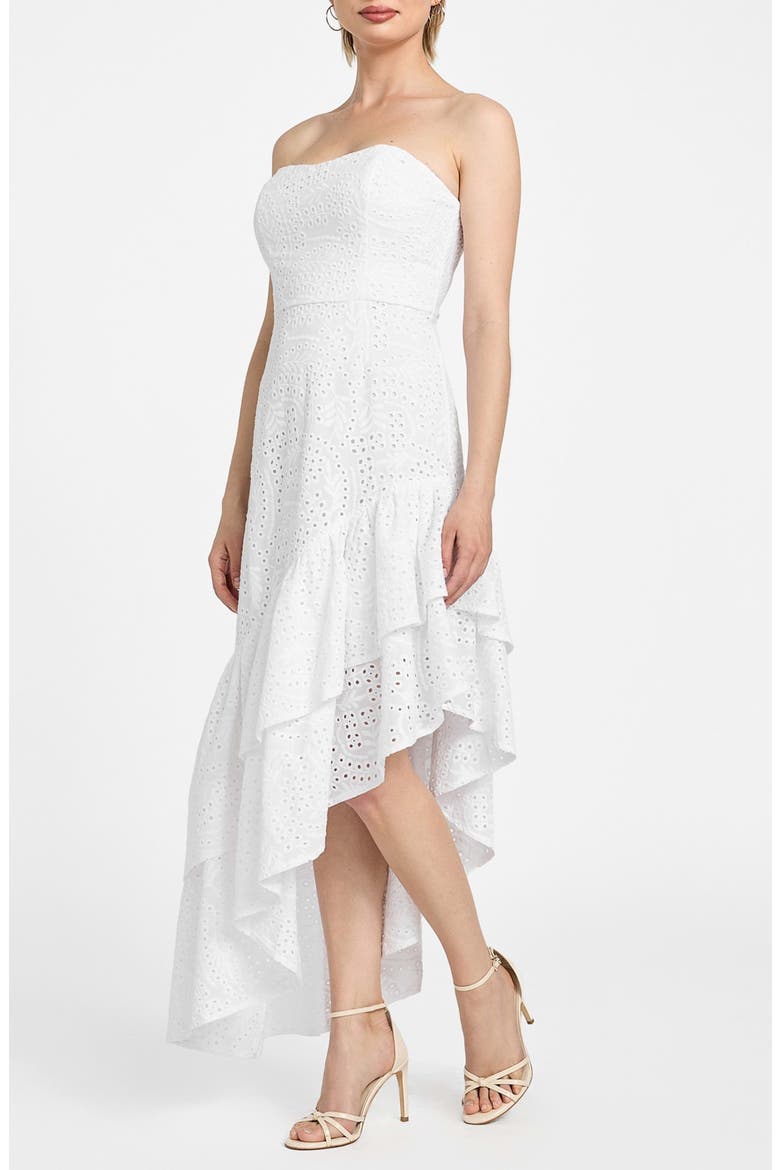 Joyce Embroidered Eyelet Cotton High-Low Dress, Alternate, color, WHITE