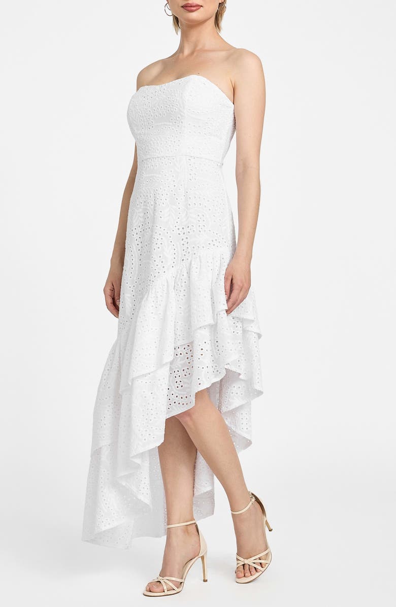 GUESS Joyce Embroidered Eyelet Cotton High-Low Dress, Alternate, color,
