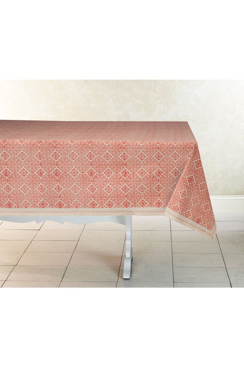 Hand Block Printed Tablecloth - 60" x 60", Alternate, color, Bloom Wheat