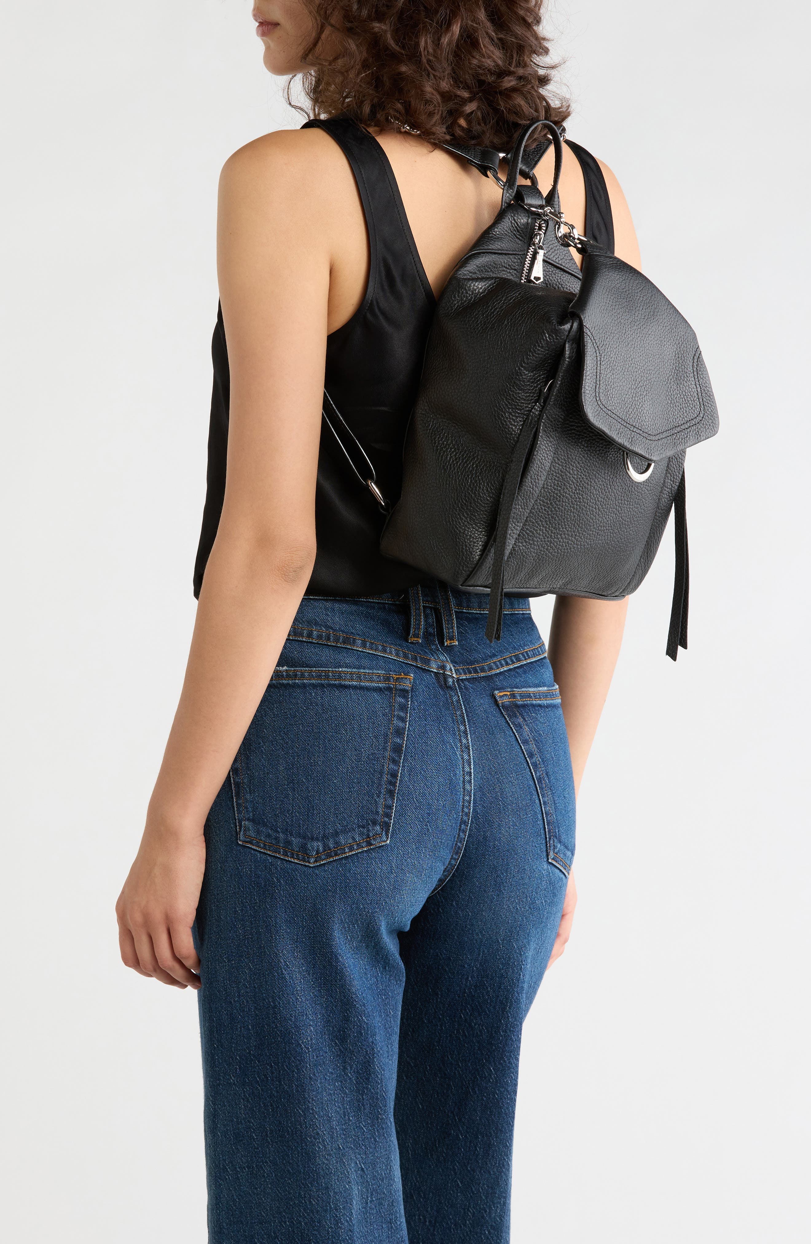 Dumbo Leather Backpack, Alternate, color, BLACK