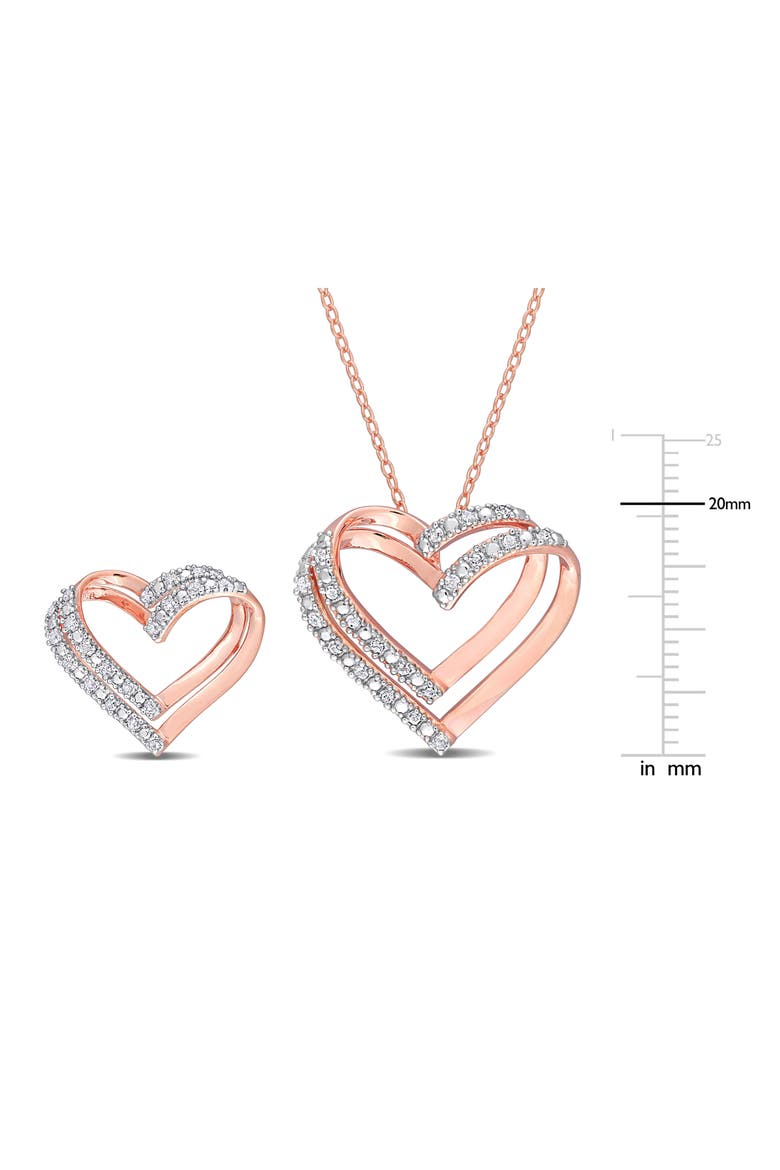 Diamond Heart Pendant Necklace & Stud Earrings Set - 0.4ct., Alternate, color, ROSE GOLD