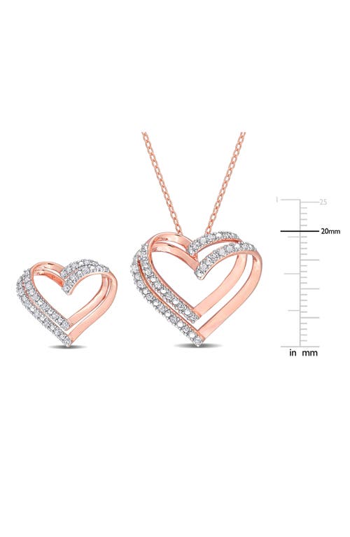 Delmar Diamond Heart Pendant Necklace & Stud Earrings Set In Rose Gold