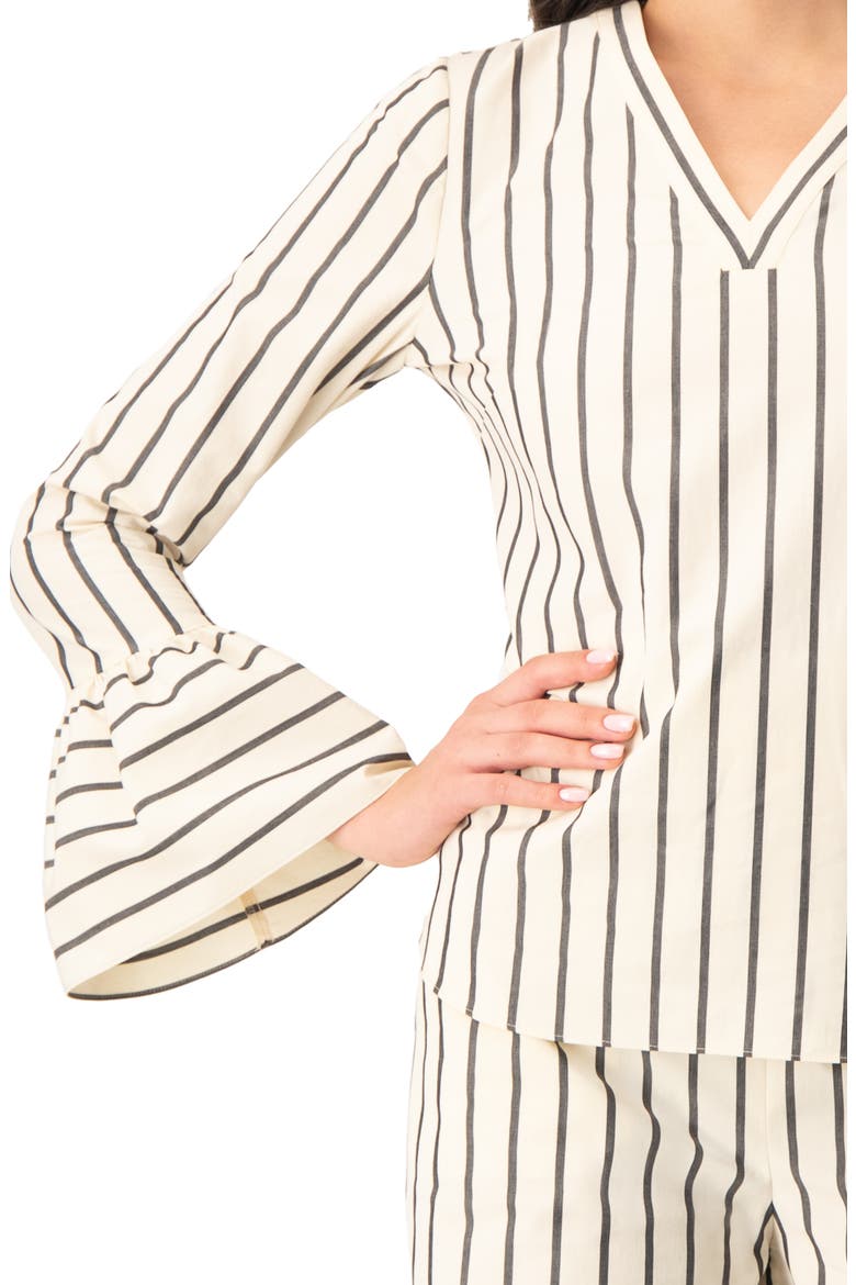 Striped V-Neck Oversized Shirt, Alternate, color, Natural