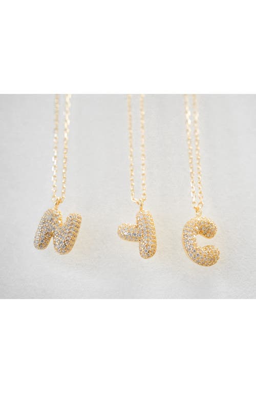 Argento Vivo Sterling Silver Cubic Zirconia Bubble Inital Pendant Necklace In Gold