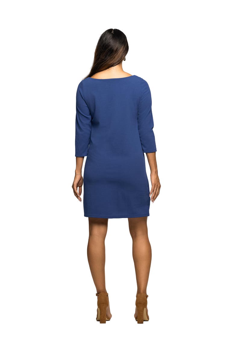 Three Quarter Sleeve A-Line Knee Length Dress, Alternate, color, Denim