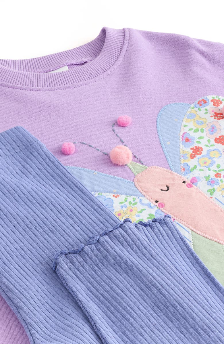 NEXT Kids' Butterfly Appliqué Top & Ribbed Leggings Set, Alternate, color, Purple