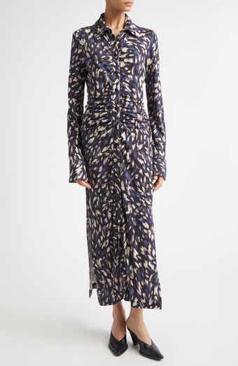 Claudia Print Ruched Long Sleeve Jersey Shirtdress