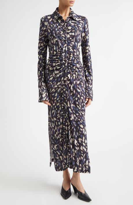 Claudia Print Ruched Long Sleeve Jersey Shirtdress