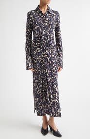 Altuzarra Claudia Print Ruched Long Sleeve Jersey Shirtdress