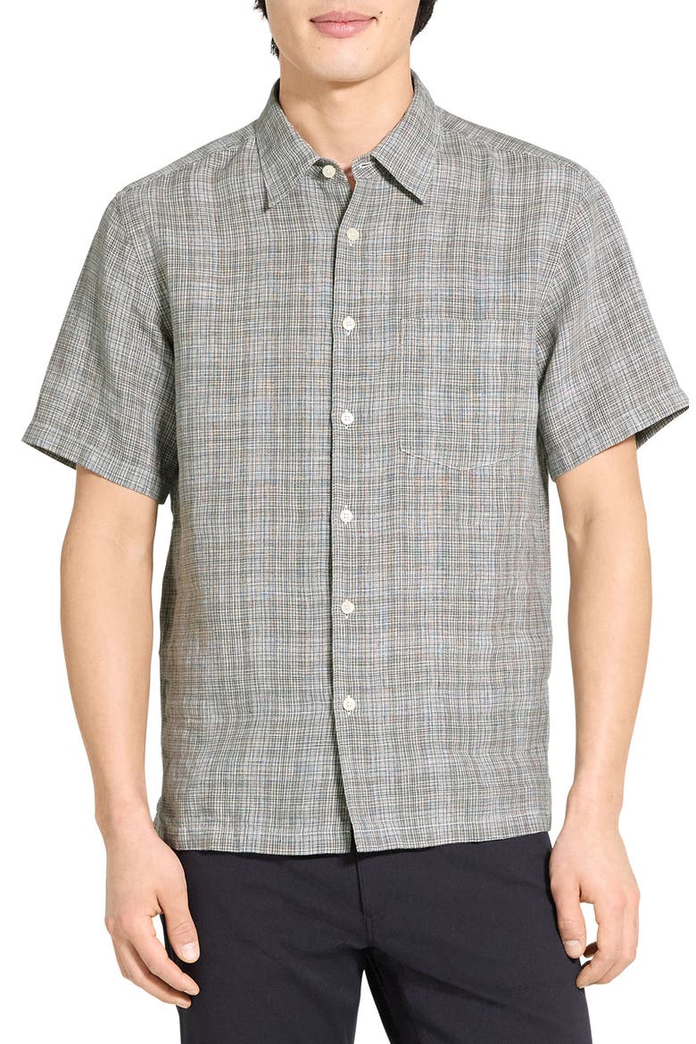 Irving Plaid Short Sleeve Linen Button-Up Shirt, Main, color, PINE GROVE MULTI - 2RN