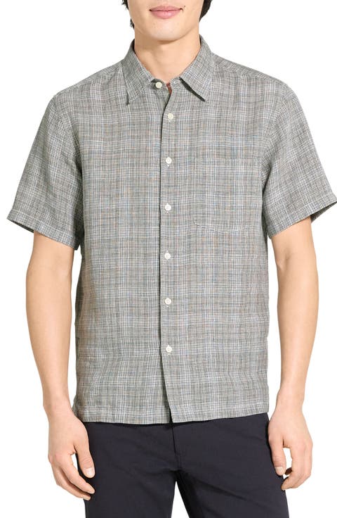 Irving Plaid Short Sleeve Linen Button-Up Shirt