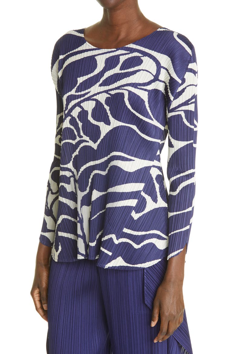 Dreaming Leaves Pleated Top, Alternate, color, BLUE HERBS