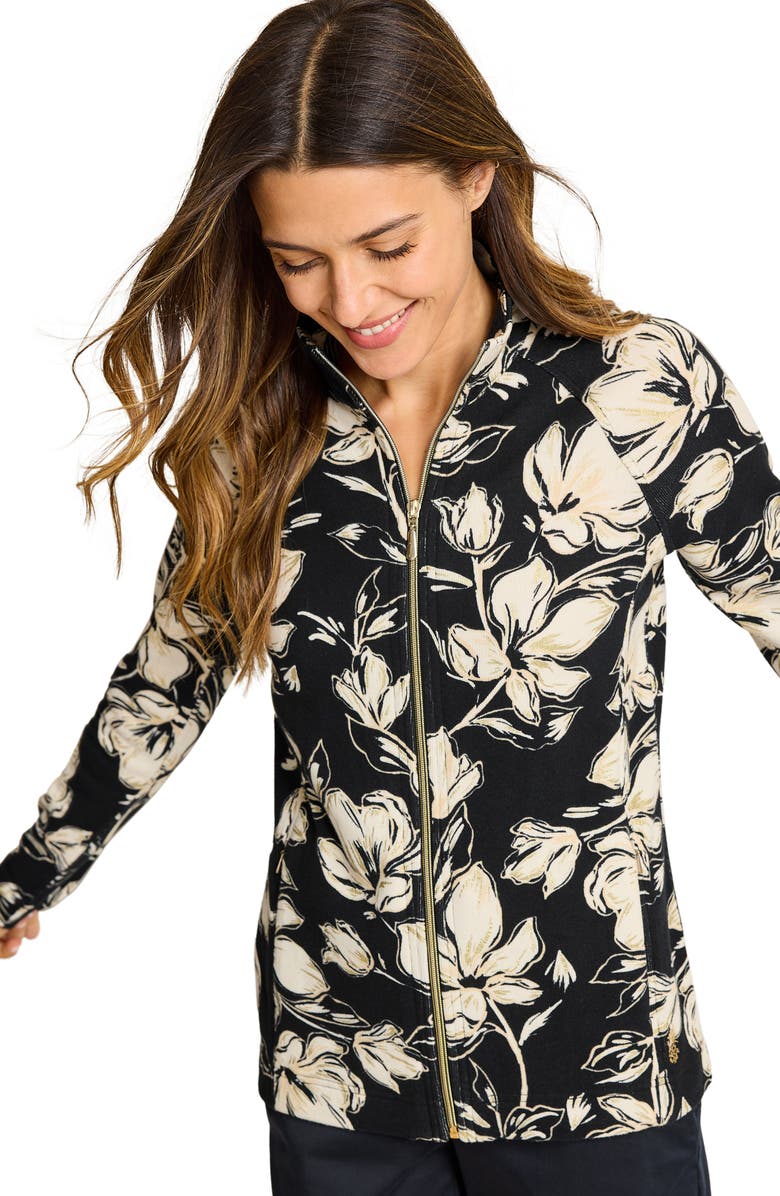Tommy Bahama Aruba Noche Mar Floral Print Zip Jacket, Alternate, color, 