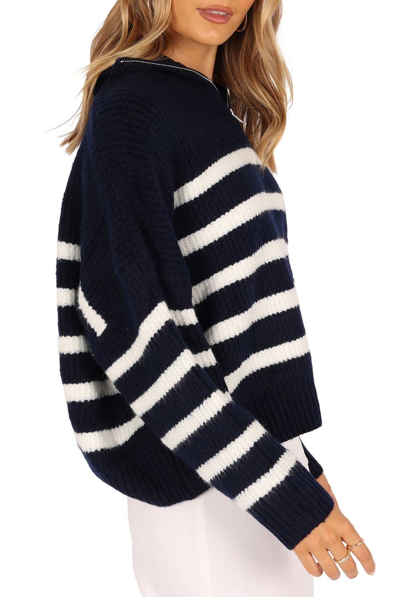 Miranda Stripe Quarter Zip Sweater, Alternate, color, NAVY