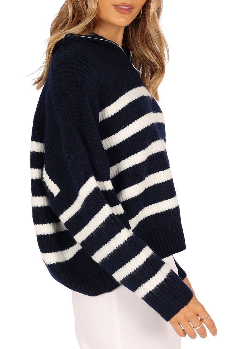 Petal & Pup Miranda Stripe Quarter Zip Sweater, Alternate, color, Navy