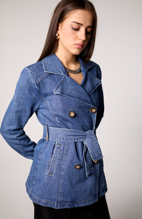 Blue Revival Gracie Trench Coat With Removable Hoodie Insert In Blue