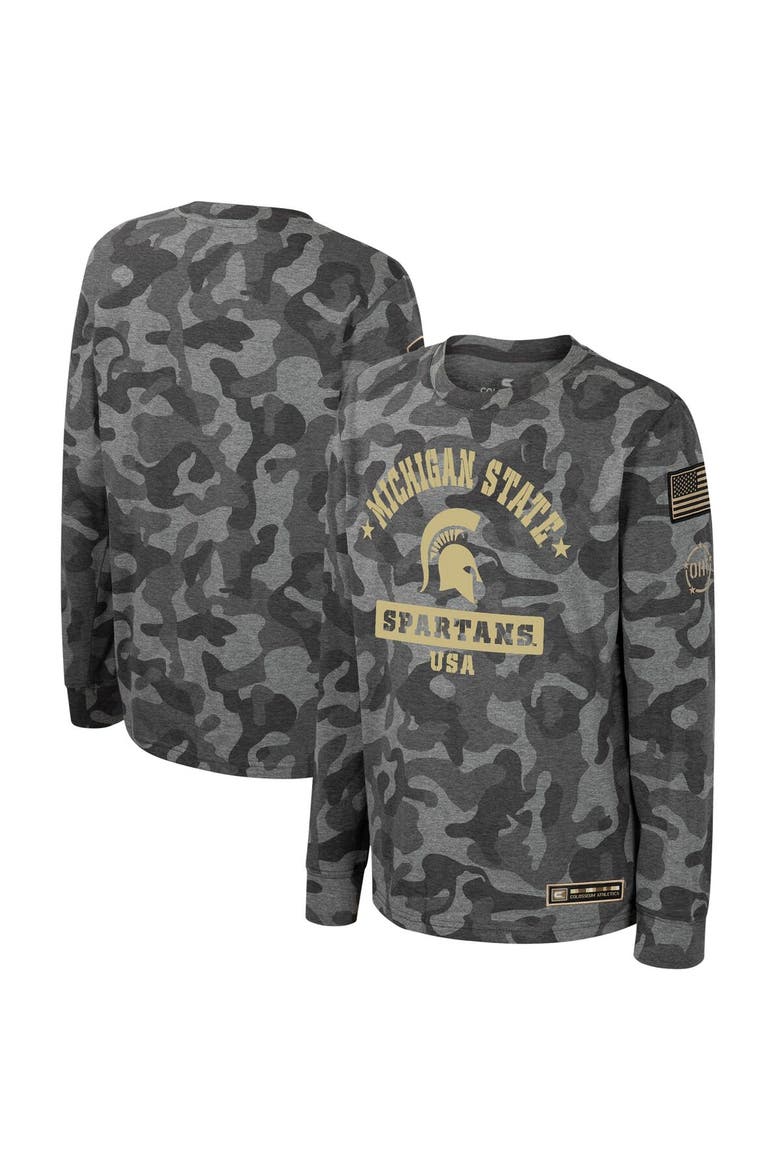 Youth Colosseum Camo Michigan State Spartans OHT Military Appreciation Dark Star Long Sleeve T-Shirt, Main, color, Camo