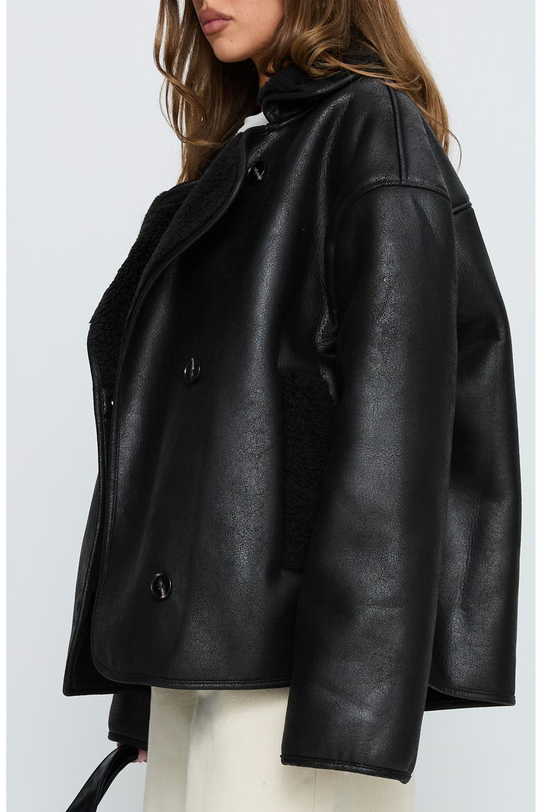 Nunez Faux Shearling Lined Faux Leather Jacket, Alternate, color, BLACK
