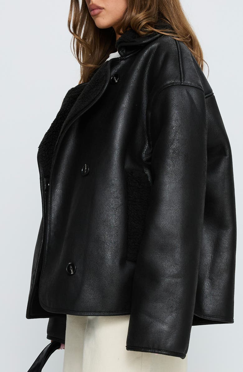 Princess Polly Nunez Faux Shearling Lined Faux Leather Jacket, Alternate, color, Black