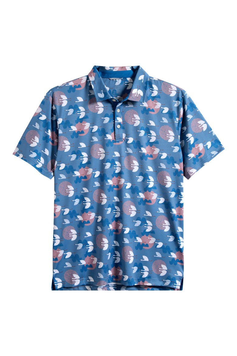 Windward Bird Print Performance Golf Polo, Alternate, color, BLUE SHADOW