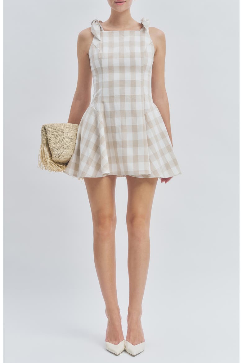 Chelsea Sleeveless Minidress, Main, color, BEIGE WHITE GINGHAM