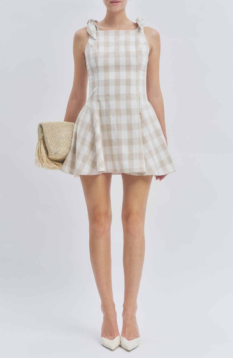 MAUDE CLUB Chelsea Sleeveless Minidress, Main, color, Beige White Gingham
