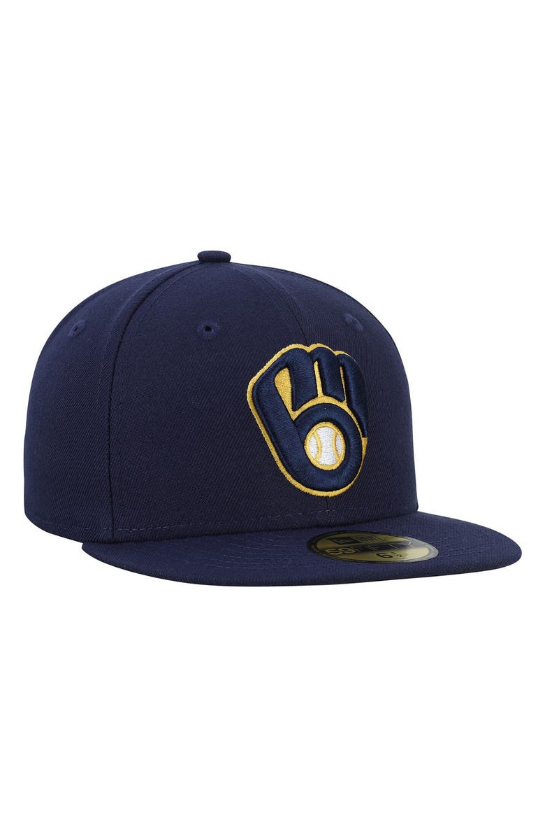 New Era Youth New Era Navy Milwaukee Brewers Authentic Collection On Field 59FIFTY Fitted Hat, Main, color,