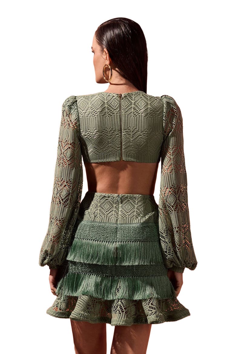 Samba Fringe Long Sleeve Mini Dress, Alternate, color, LIGHT GREEN