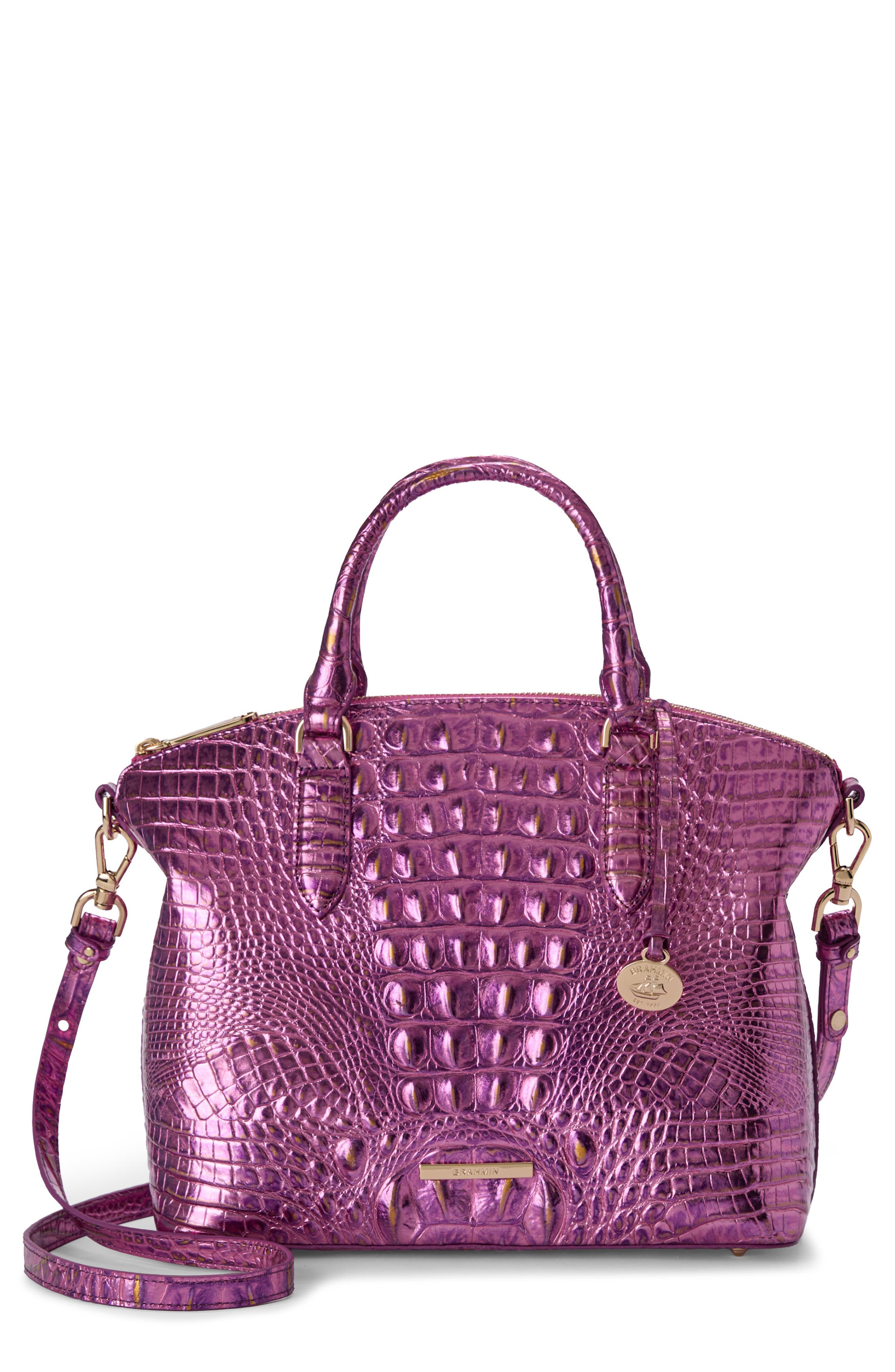 Brahmin Duxbury Croc Embossed Leather Satchel, Main, color, Opera Melbourne