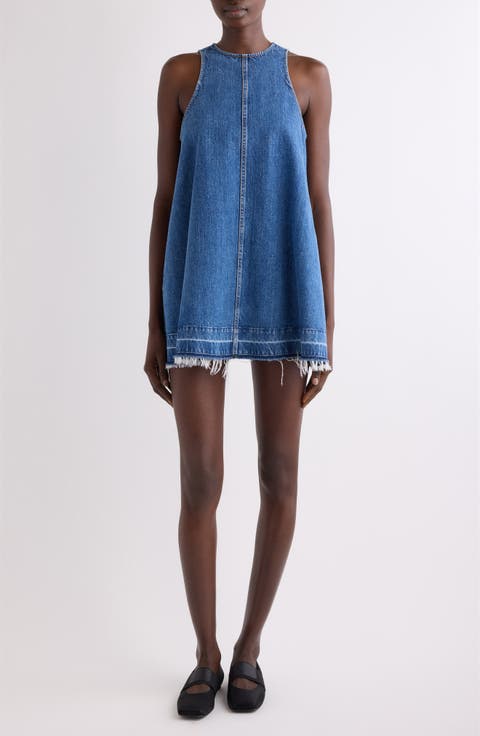Raw Hem Trapeze Denim Minidress