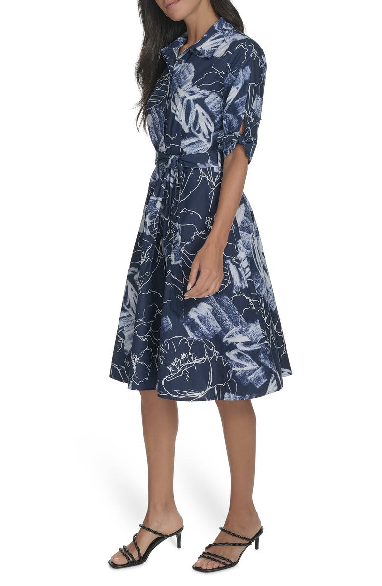 Calvin Klein Floral Short Sleeve Cotton Shirtdress, Alternate, color, 