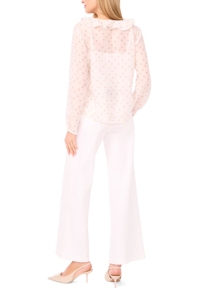 Polka Dot Ruffle Trim Top, Alternate, color, CLAY