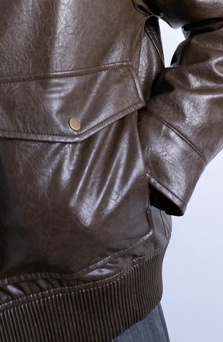 Topman Faux Shearling & Faux Leather Bomber Jacket, Alternate, color, Brown