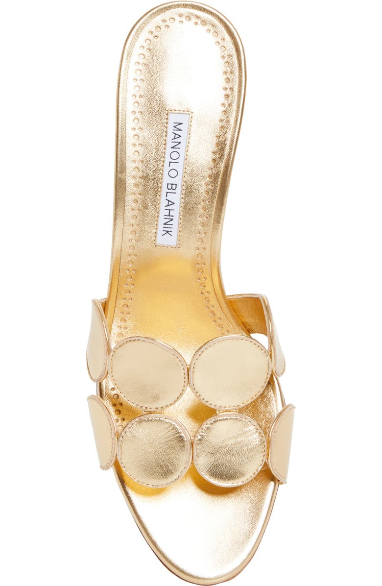 Manolo Blahnik Haribalmu Kitten Heel Sandal, Alternate, color, Gold