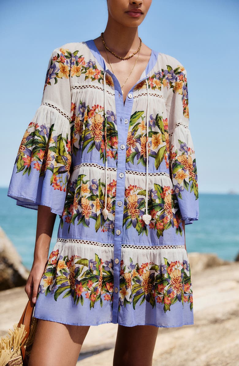 FARM Rio Stripes Cotton High-Low Cover-Up Dress, Alternate, color, Hilo Stripes Light Blue