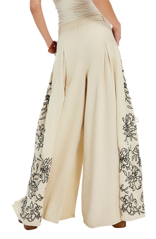 Free People What You Know Floral Embroidery Wide Leg Pants In White